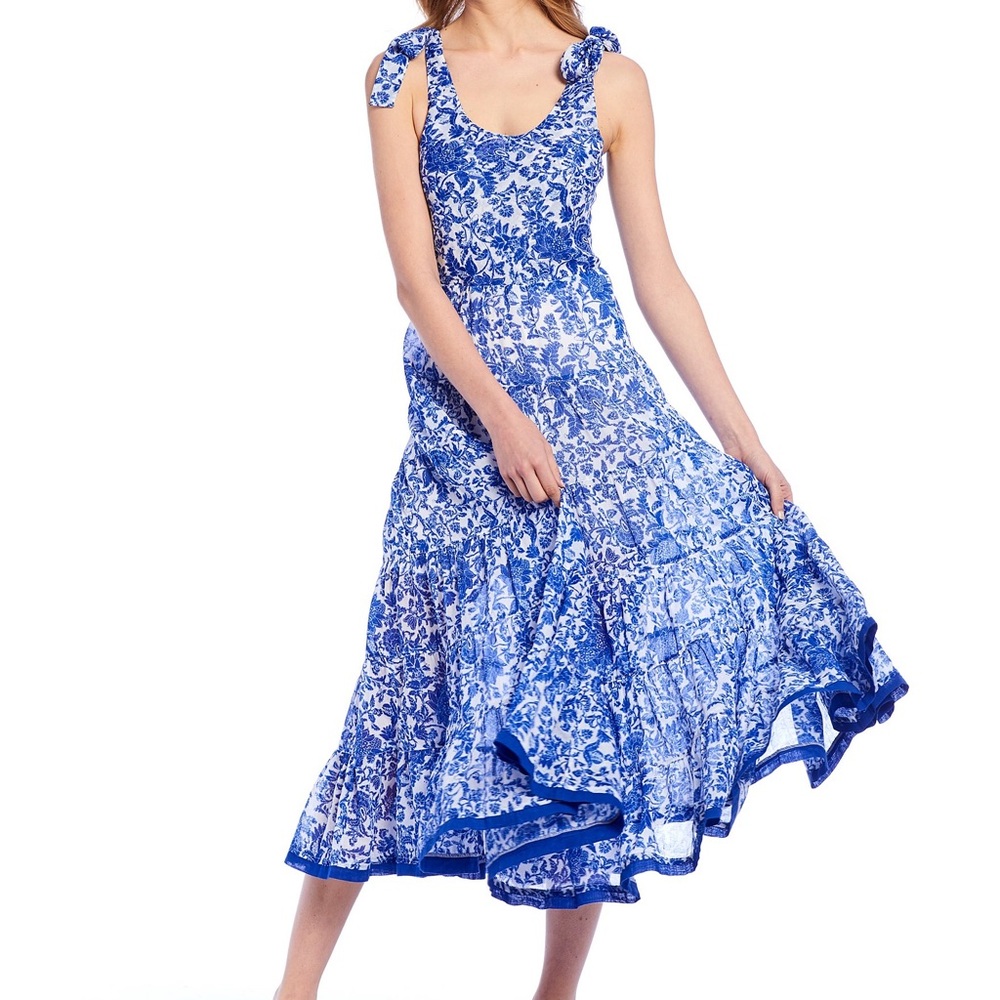 Free People Kikas Printed Maxi Dress Blue & White